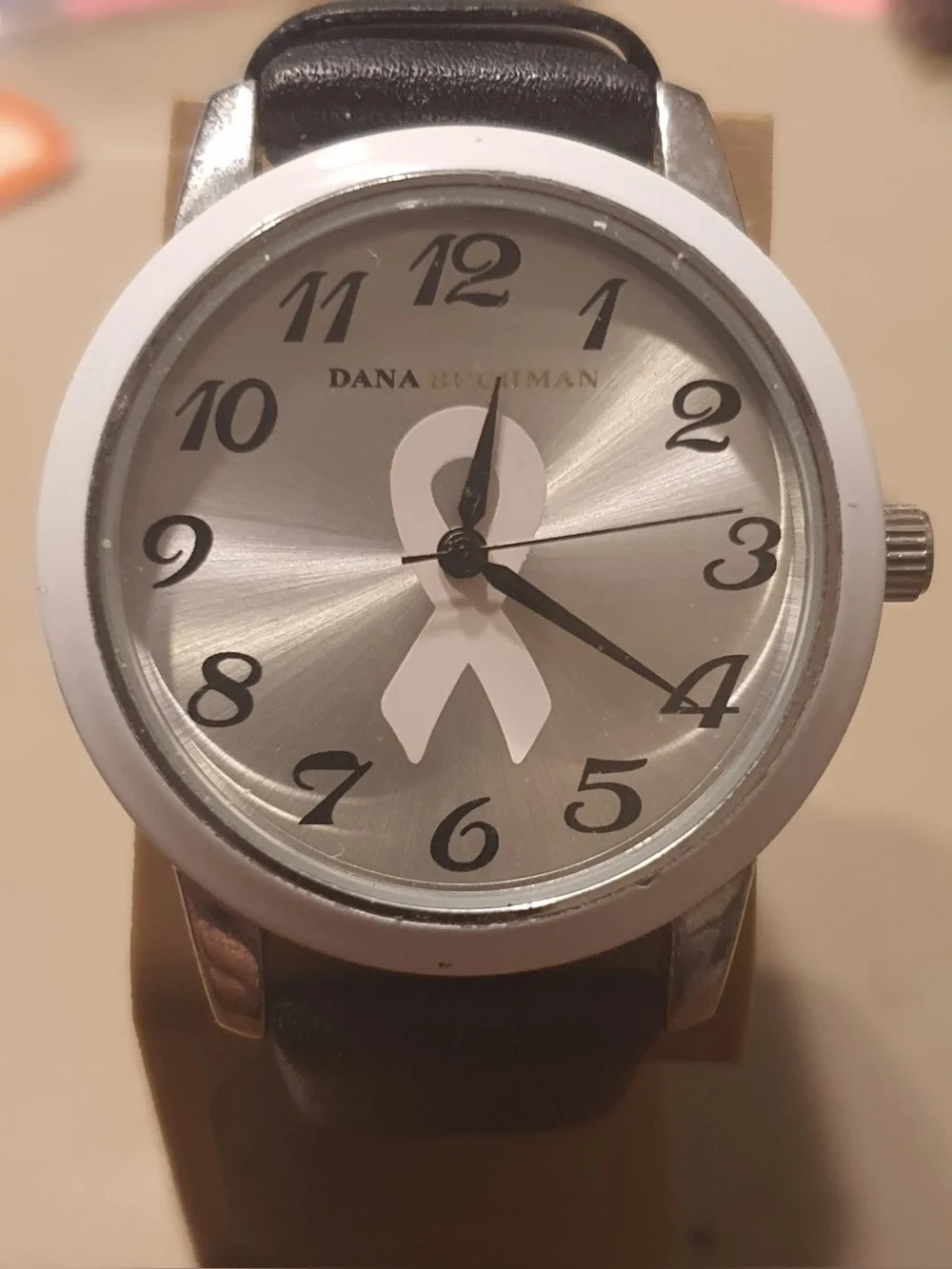 🦋10/$20🦋 Dana Buchman Silver/White Leather Breast Cancer Awareness Women's Watch